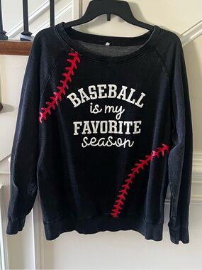 Women's Black 'Baseball Is My Favorite Season' Crewneck Sweatshirt